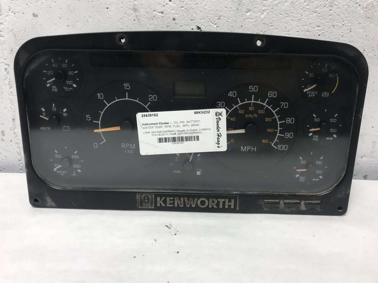 Q Xrman Kenworth T Speedometer Instrument Cluster For Sale