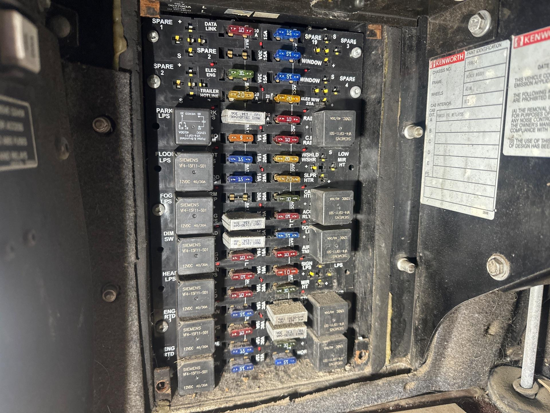Kenworth semi-truck fuse and relay box for electrical troubleshooting