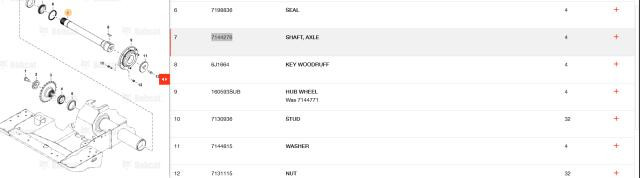 2019 Bobcat S850 Left Axle Shaft: P/N 7144276
