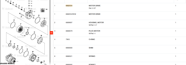 2006 Bobcat S185 Left Hydraulic Motor: P/N 6682034